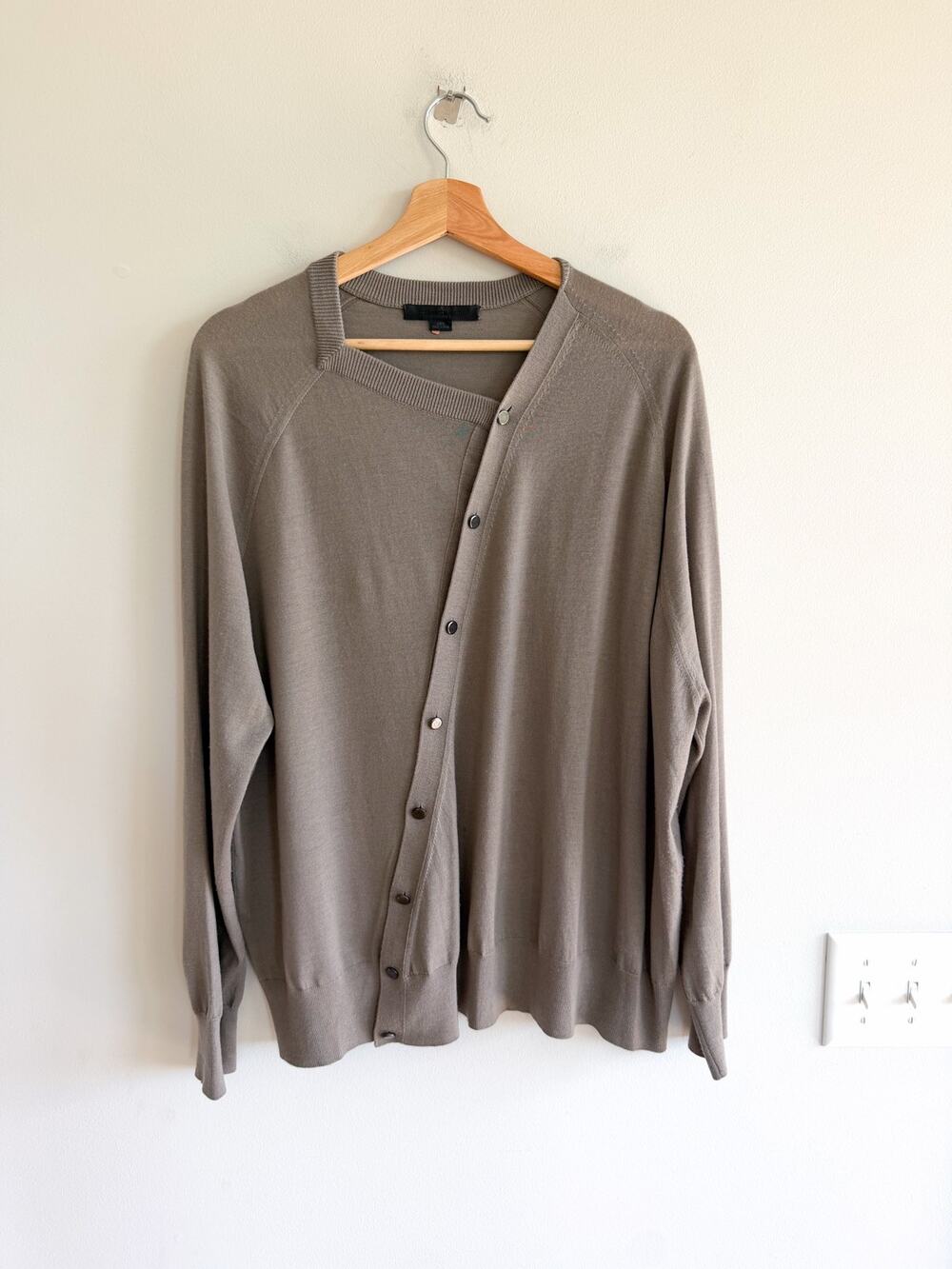 Alexander Wang Merino Wool Asymmetric Button Front Cardigan Sweater Gray M